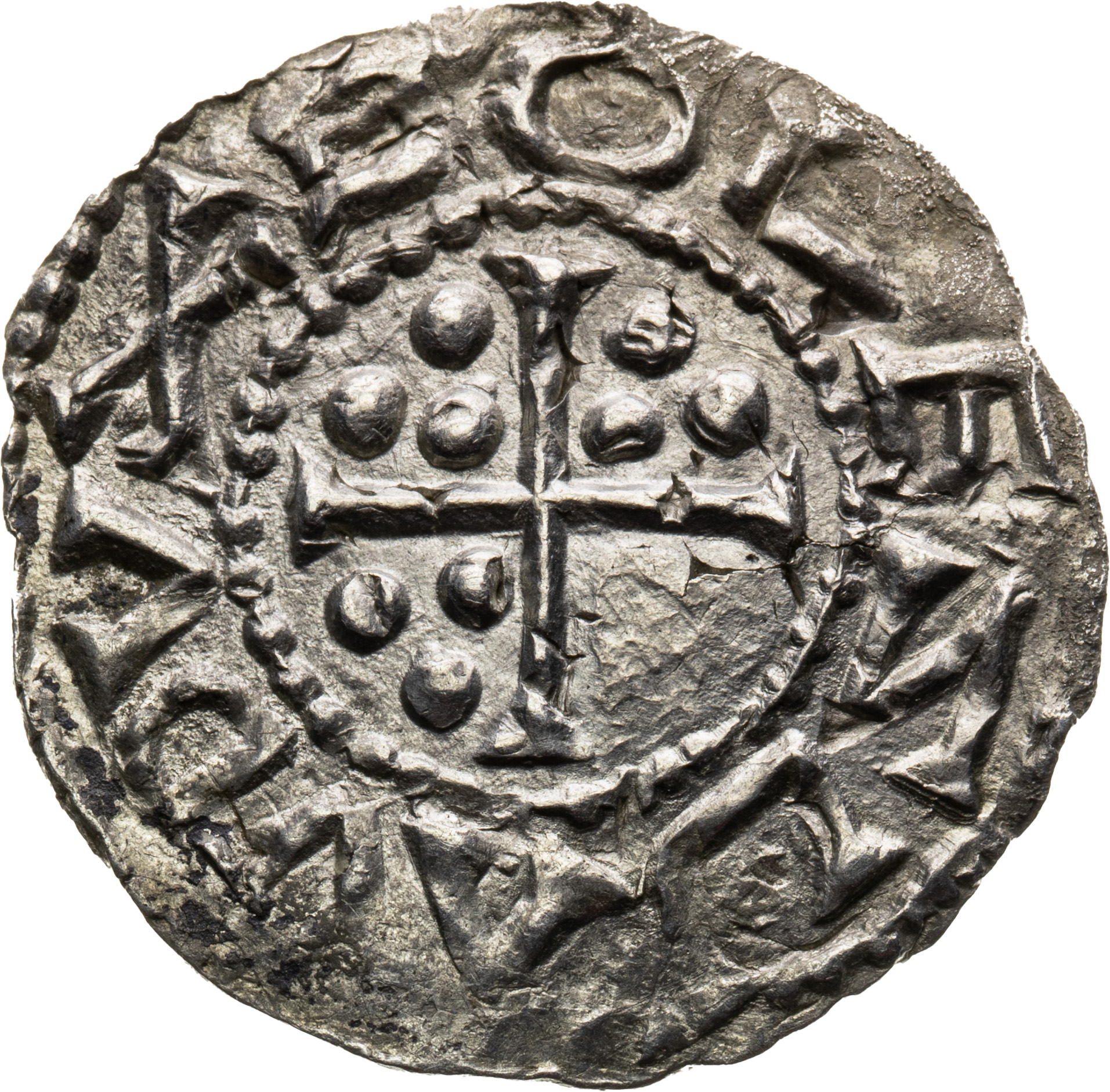 Boleslav I. (935–967) nebo Boleslav II. (967–999), denár-2